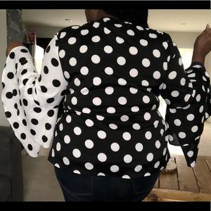 Funky polka dot- flare sleeves- wrap top
